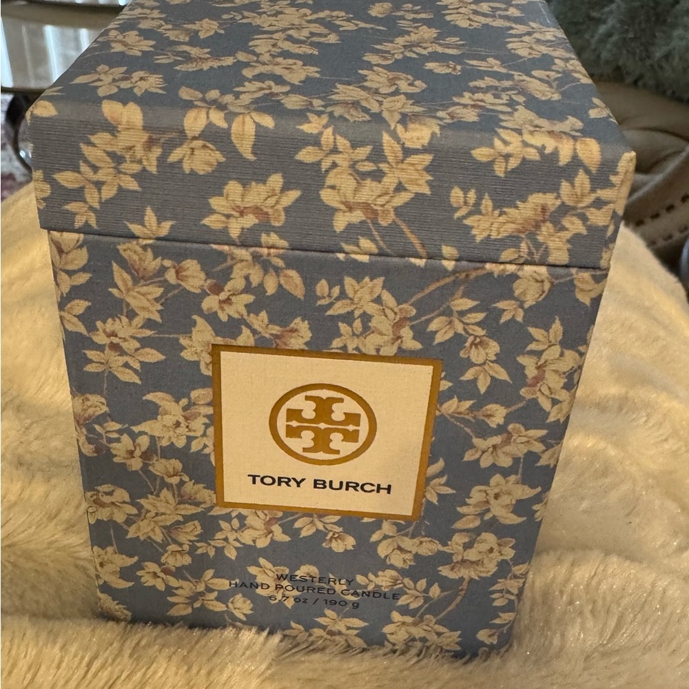 Tory Burch Blue and Cream Floral Candle